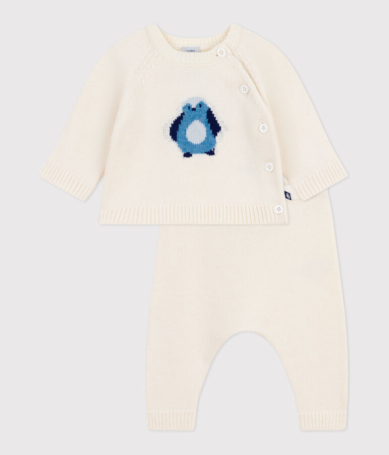 2-teiliges Baby-Set aus Wollstrick mit Pinguin-Motiv weiss/vielfarbig