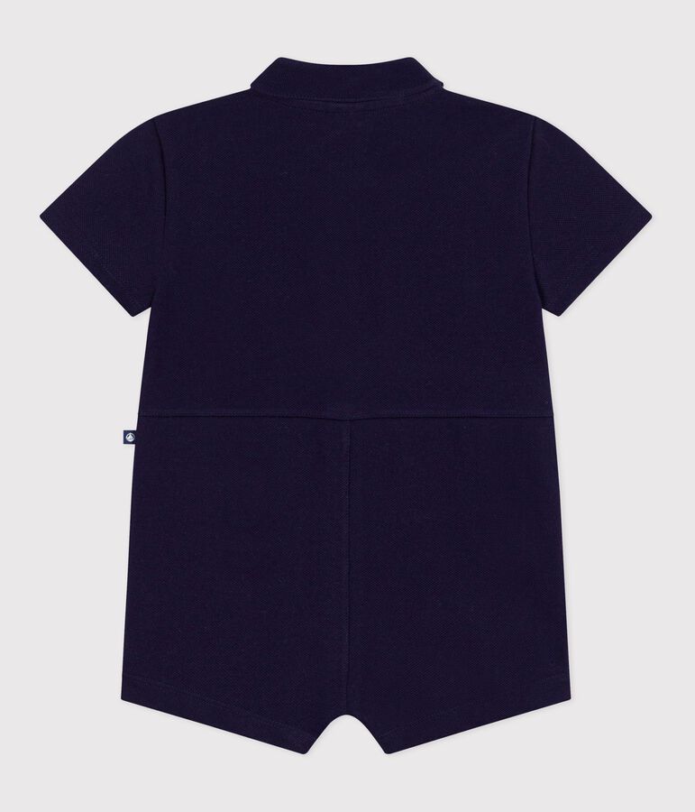 Baby-Kurzoverall mit Polokragen aus einfarbiger Baumwolle blau