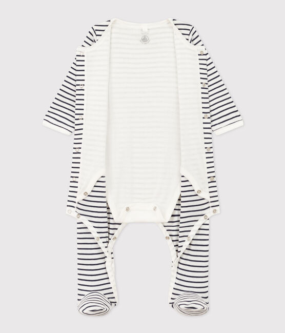 Gestreifter Bodyjama aus Baumwolle weiss MARSHMALLOW/blau SMOKING