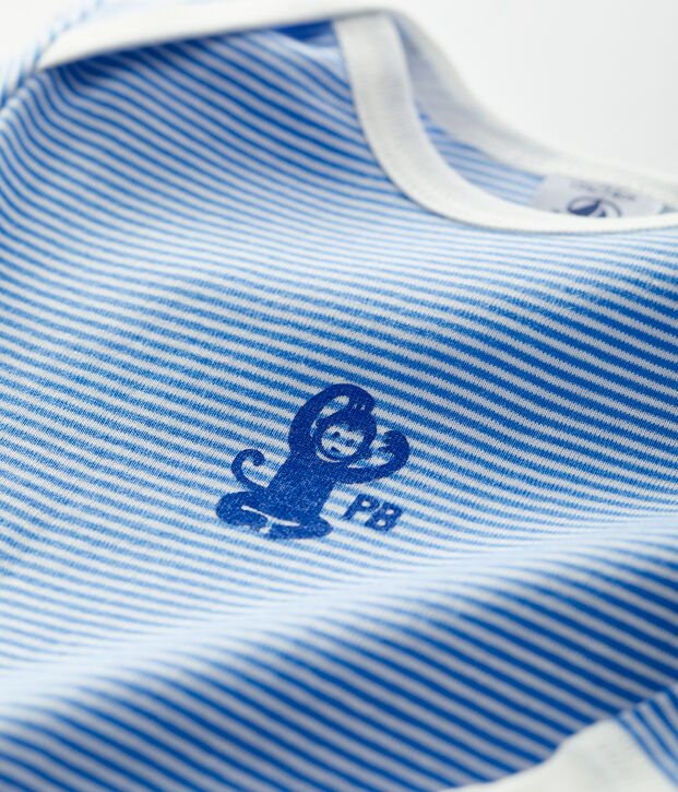 Baby-Strampler aus Bio-Baumwolle, ohne F&uuml;&szlig;e blau/weiss