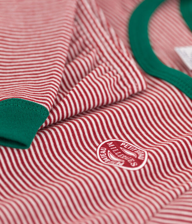 Kinderpyjama aus Baumwolle mit Ringelstreifen rot/weiss