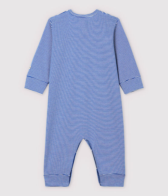 Fußloser Baby-Strampler aus Baumwolle mit blauen Streifen blau PABLITO/weiss MARSHMALLOW