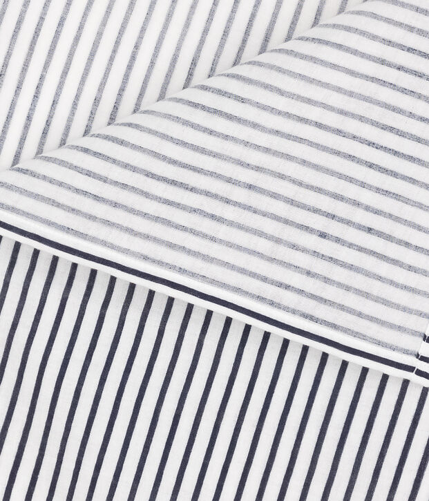 BABY-WICKELTUCH MIT MARINESTREIFEN AUS BAUMWOLLGAZE weiss/blau