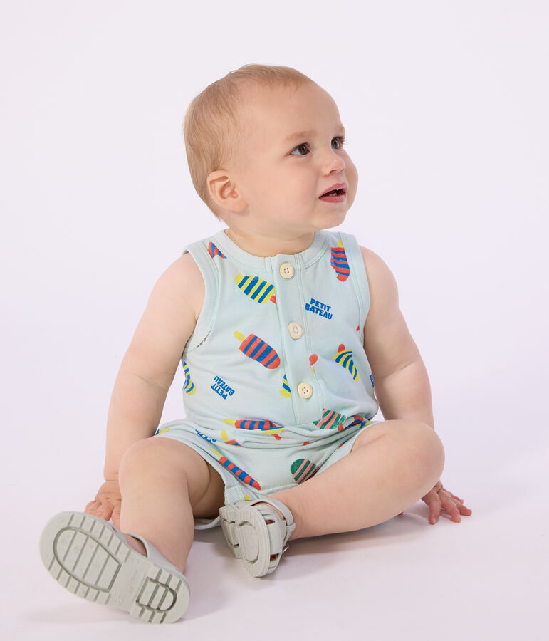 Baby-Kurzoverall aus Baumwolle mit Eismotiv blau/vielfarbig
