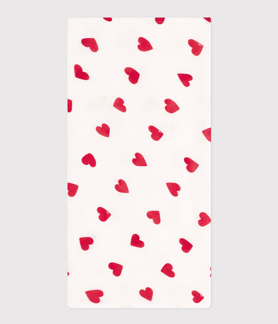 BABY-WICKELTUCH MT HERZMOTIV AUS BAUMWOLLGAZE weiss MARSHMALLOW/rot TERKUIT