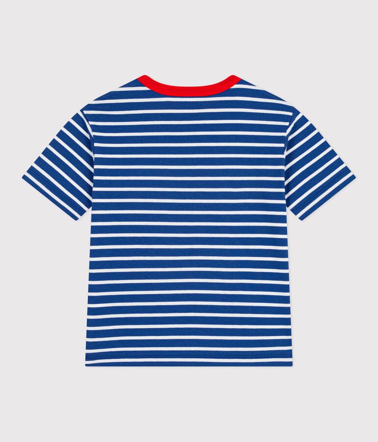 Kurz&auml;rmeliges Kinder-T-Shirt aus Baumwolle mit Streifen blau/weiss