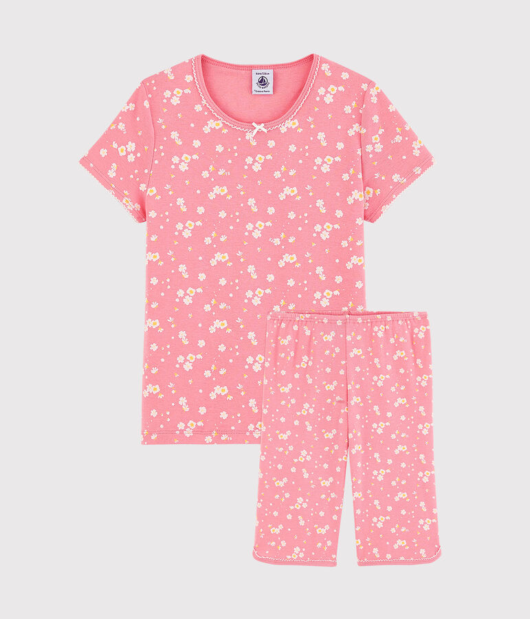 Kinder-Kurzpyjama aus Baumwolle mit Kirschbl&uuml;tenmotiv f&uuml;r M&auml;dchen rosa/vielfarbig