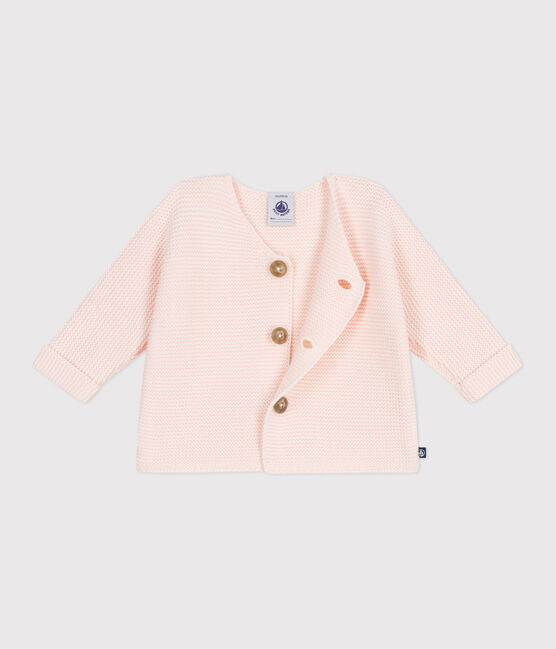 Baby-Cardigan kraus rechts gestrickt aus Baumwolle rosa FLEUR