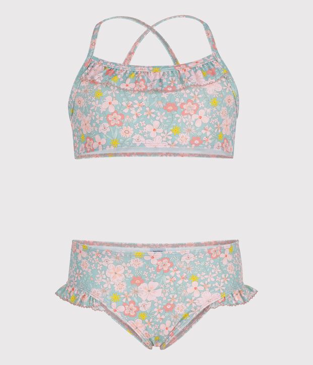 Kinder-Bikini mit Blumenmuster blau/vielfarbig
