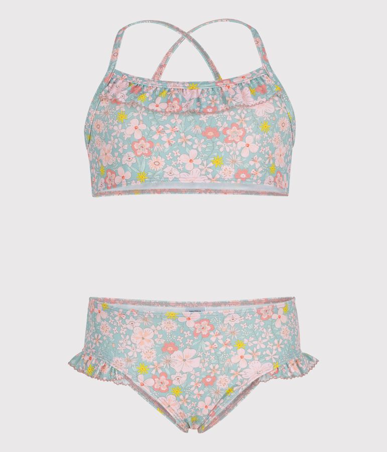 Kinder-Bikini mit Blumenmuster blau/vielfarbig
