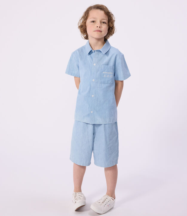 Kinder-Bermudashorts aus einfarbiger Baumwolle blau