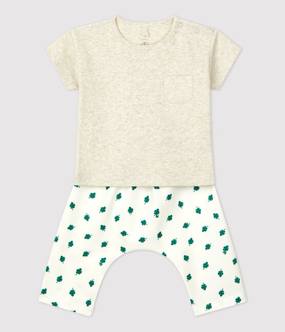 Zweiteiliges Baby-Set aus Bio-Molton mit Pflanzenmuster beige MONTELIMAR/weiss MULTICO