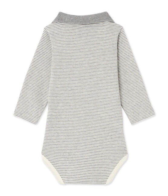 Baby-Jungen-Body mit Milleraies-Ringelmuster grau SUBWAY/beige COQUILLE