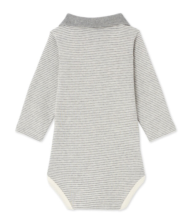 Baby-Jungen-Body mit Milleraies-Ringelmuster grau/weiss