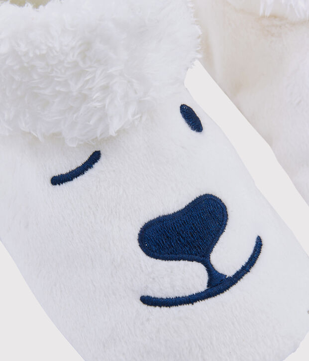 Eisb&auml;r-Kinderhausschuhe aus Fleece weiss