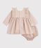 Baby-Kleid aus Baumwolle mit grafischem Muster naturfarben/weiss