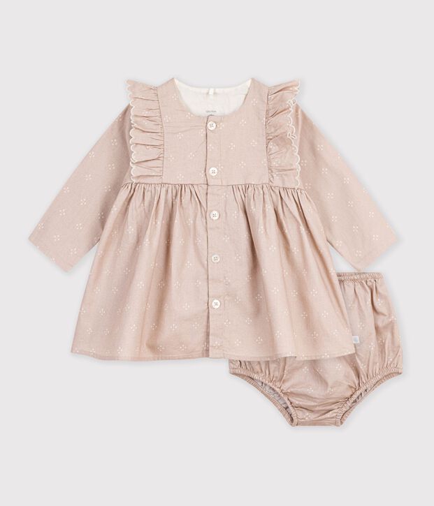 Baby-Kleid aus Baumwolle mit grafischem Muster naturfarben/weiss