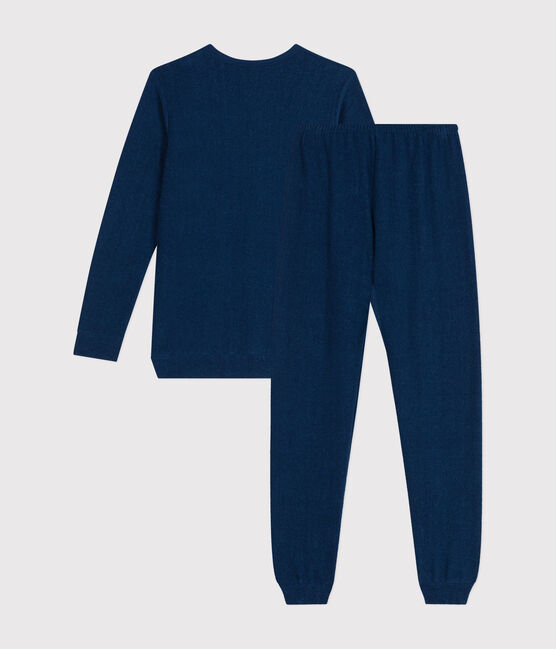 Kinder-Pyjama aus aufgerautem einfarbigen Frottee für Jungen blau INCOGNITO