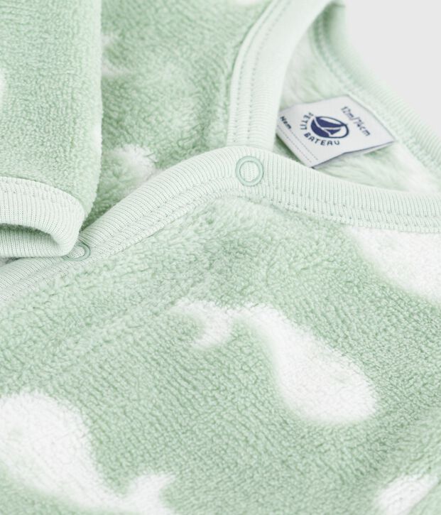 Baby Fleece-Pyjama zum &Uuml;berziehen mit Wal-Motiv. gr&uuml;n/weiss