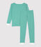 Snugfit-Kinderpyjama aus Bio-Baumwolle mit Ringelstreifen für Jungen grün PIVERT/weiss MARSHMALLOW