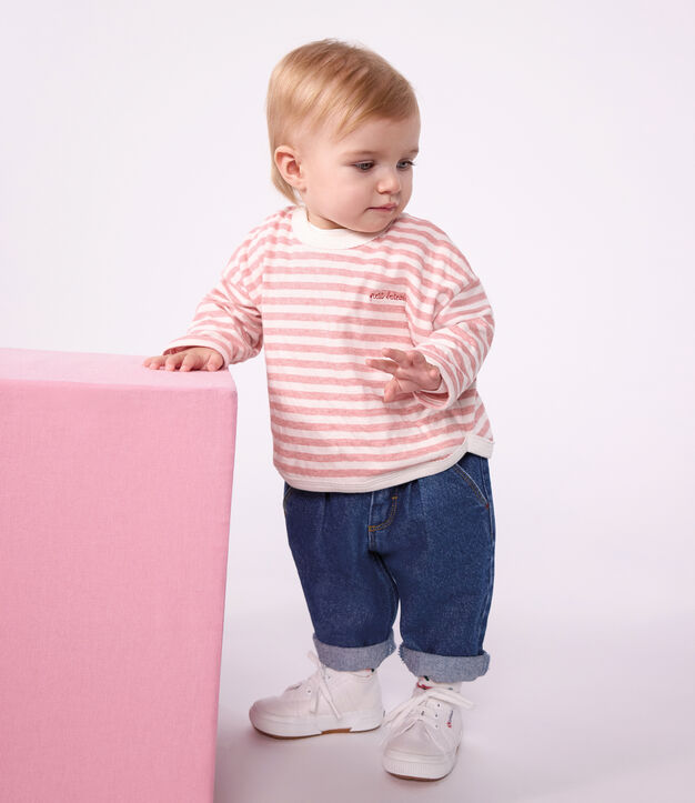Lang&auml;rmeliges Baby T-Shirt aus Baumwolle mit Streifen. rosa/naturfarben