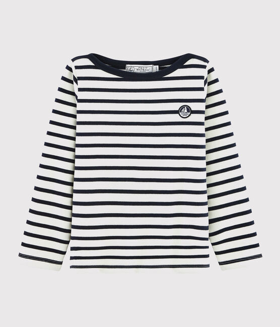 Kinder-Marineshirt aus Jersey Mädchen - Jungen weiss MARSHMALLOW/blau SMOKING