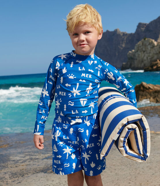 Langärmeliges Kinder Bade-T-Shirt mit UV-Schutz und Printmotiv blau PORCELANA/ MARSHMALLOW