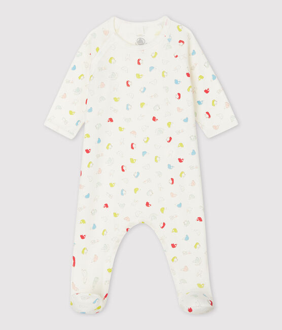 Baby-Strampler aus Bio-Baumwolle mit buntem Welpen-Motiv weiss MARSHMALLOW/weiss MULTICO