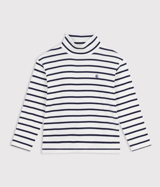 Kinder-Rollkragenshirt aus Baumwolle mit Streifen weiss/blau