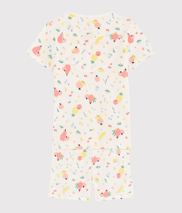 Snugfit-Kurzpyjama aus Bio-Baumwolle mit Obstotiv f&uuml;r M&auml;dchen weiss/vielfarbig