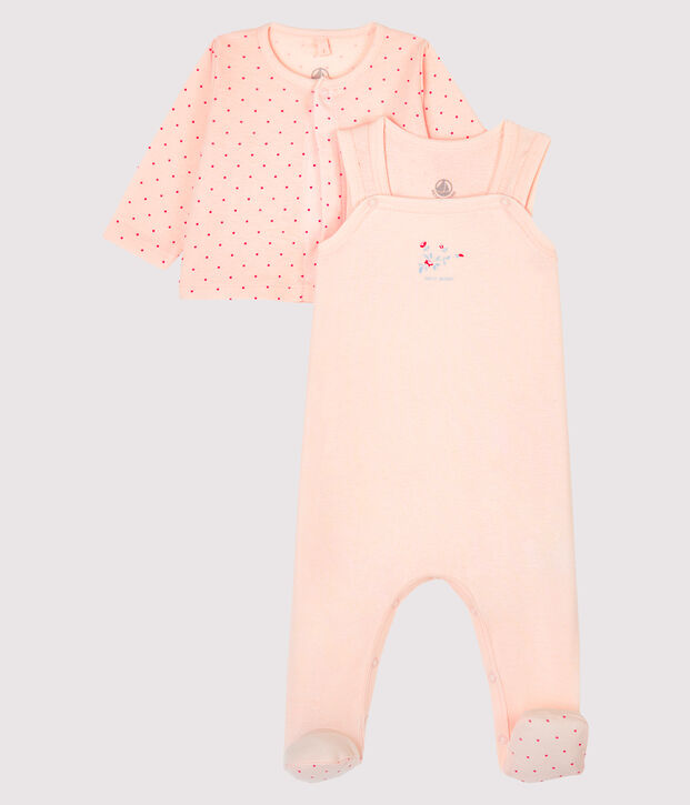 2-teiliges Baby-Ensemble aus Rippstrick rosa/rosa