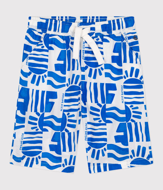 Kinder-Bermudashorts aus bedruckter Baumwolle blau MARSHMALLOW/ PORCELANA