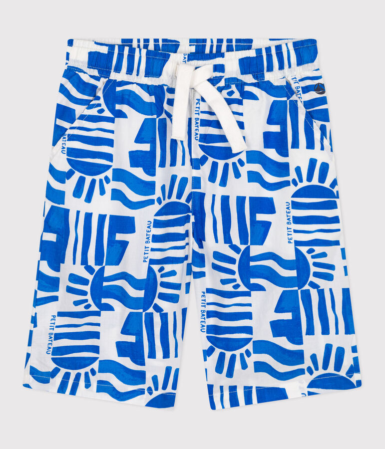 Kinder-Bermudashorts aus bedruckter Baumwolle weiss/blau