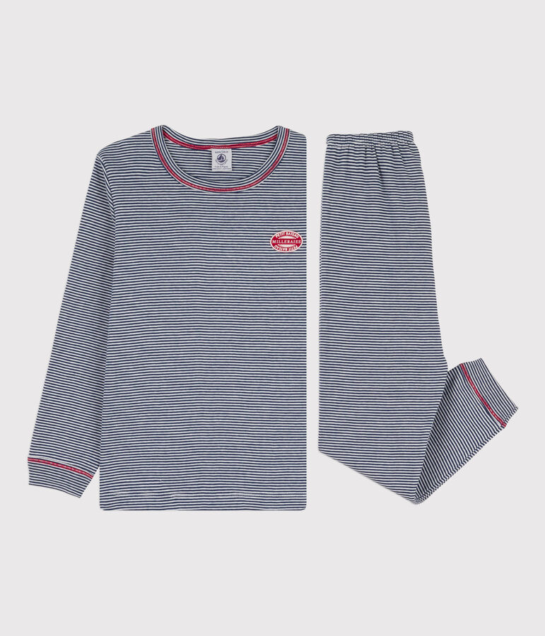 Kinderpyjama aus Baumwolle mit Ringelstreifen f&uuml;r Jungen blau/weiss