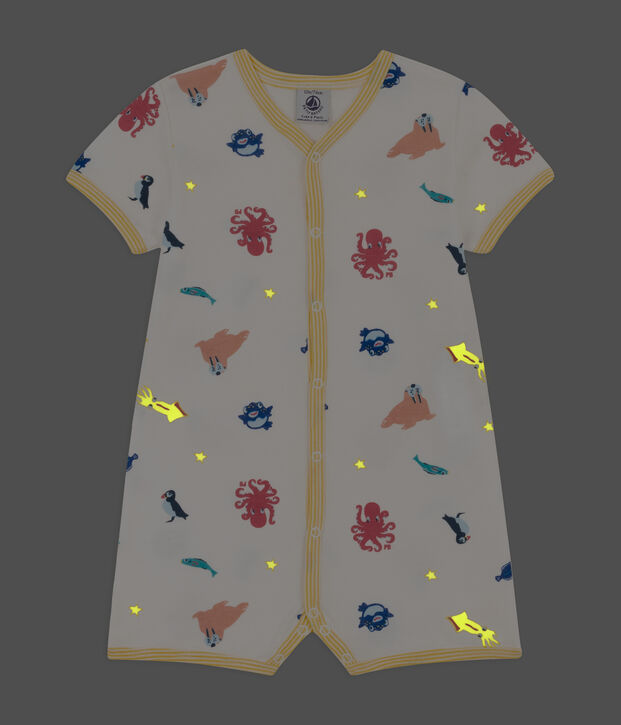 Baby-Kurzoverall aus Baumwolle mit Meerestieren weiss/vielfarbig