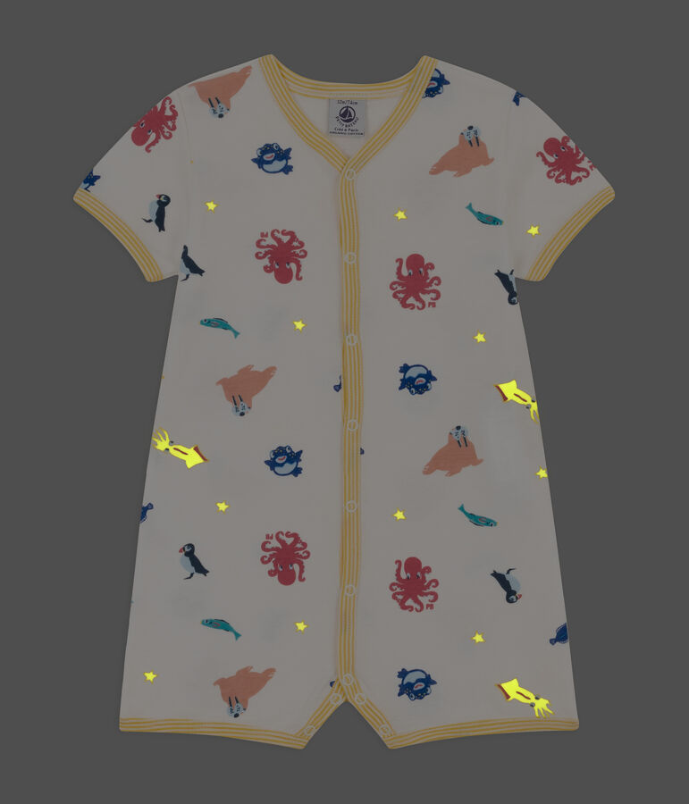 Baby-Kurzoverall aus Baumwolle mit Meerestieren weiss/vielfarbig