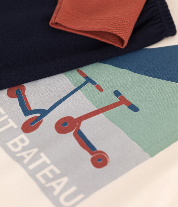 Einfarbiger Kinderpyjama mit Rollermotiv, aus Baumwolle blau/vielfarbig
