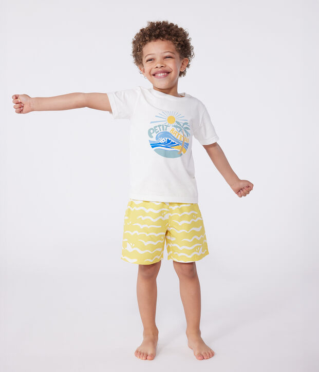 Kurz&auml;rmeliges Kinder-T-Shirt aus bedruckter Baumwolle weiss