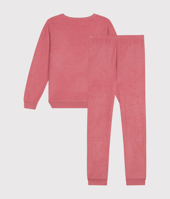 Damen-Pyjama aus aufgerautem einfarbigen Frottee rosa ROSEWOOD