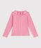 Lang&auml;rmeliges Kinder-T-Shirt mit Kragen aus einfarbiger Baumwolle rosa