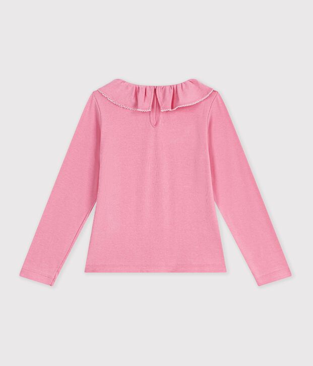 Lang&auml;rmeliges Kinder-T-Shirt mit Kragen aus einfarbiger Baumwolle rosa