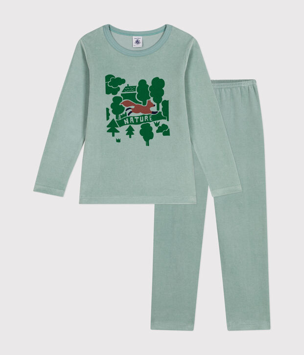 Kinder-Pyjama aus einfarbigem Nicki gr&uuml;n