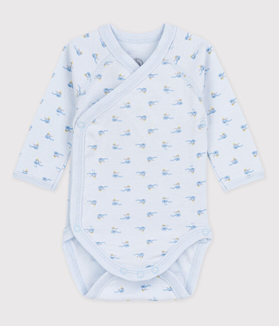 Kurzärmeliger Baby-Body in Wickelform Mädchen blau FRAICHEUR/weiss MULTICO