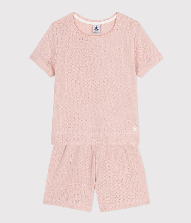 Kinder-Kurzpyjama aus Ajour-Baumwolle f&uuml;r M&auml;dchen rosa