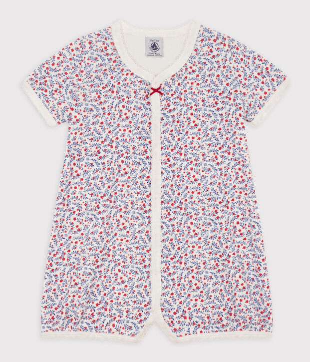 Gebl&uuml;mter Baby-Kurzoverall aus Baumwolle weiss/vielfarbig