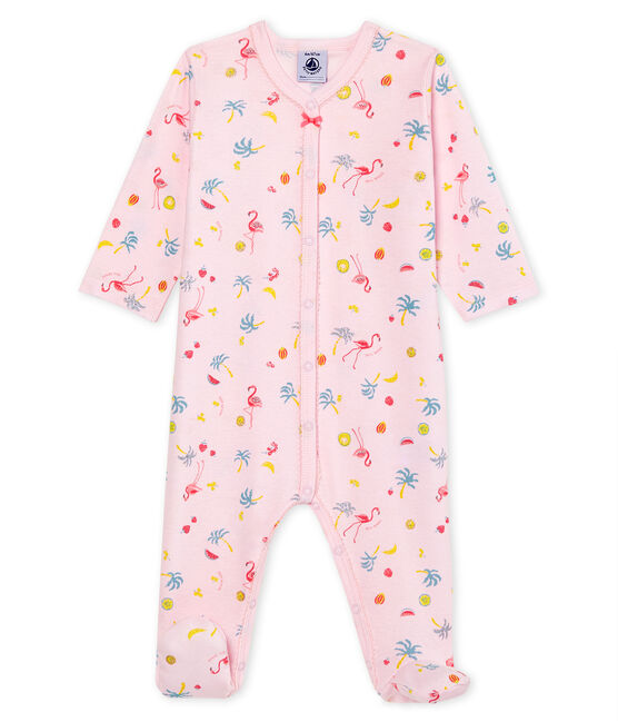 Baby-Strampler aus Rippstrick für Mädchen rosa VIENNE/weiss MULTICO