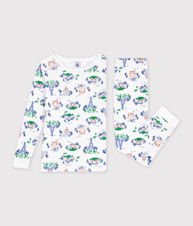 Eng anliegender Kinder-Pyjama aus gemusterter Baumwolle vielfarbig/blau/vielfarbig