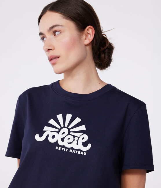 Damen T-Shirt Le Droit aus einfarbiger Baumwolle blau SMOKING