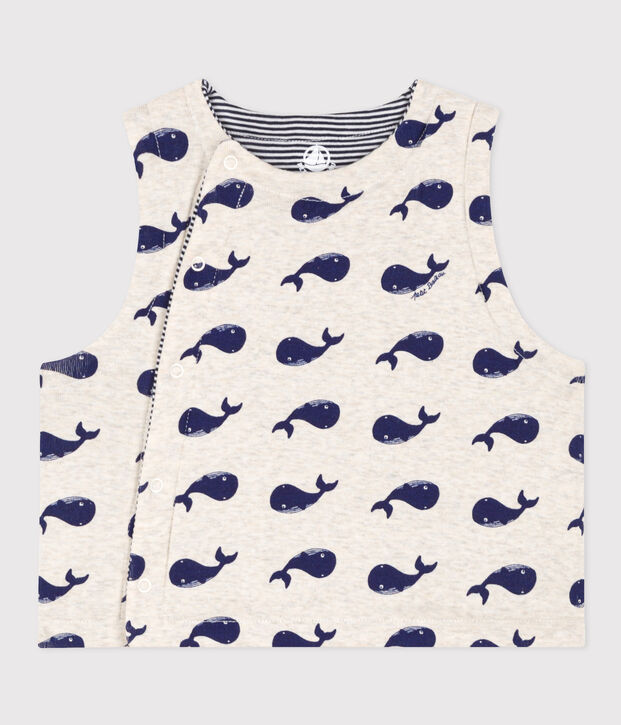&Auml;rmellose Baby-Wendejacke mit Walmotiv aus Baumwolle beige/blau