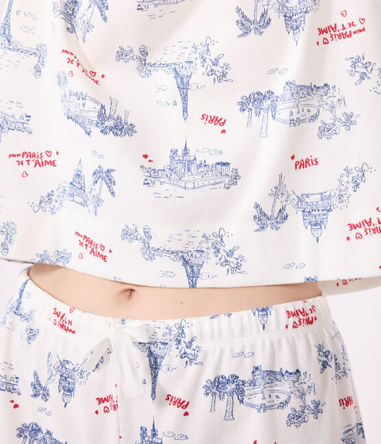 Damen-Kurzpyjama aus Baumwolle mit Paris-Motiv weiss MARSHMALLOW/weiss MULTICO